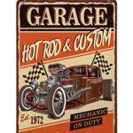 Swono Garage Poster Tin Signs,Hot Rod Car Custom Mechanic on Duty Vintage Metal Tin Sign for Men Women,Wall Decor for Bars,Restaurants,Cafes Pubs,12×8 Inch