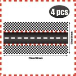 4 PCS Racing Car Plastic Tablecloths Car Theme Disposable Party Tablecloths Black Checkered Flag Table Covers Racetrack Rectangular Tablecloth for Boys Birthday Baby Shower Home Decor, 54 x 108 Inch