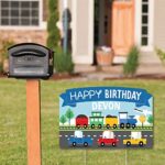 Big Dot of Happiness Personalized Cars, Trains, and Airplanes – Transportation Birthday Party Yard Sign Lawn Decorations – Happy Birthday Custom Name Party Yardy Sign