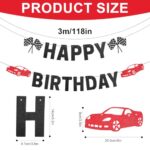 Pre-strung Happy Birthday Banner, Prestrung Racing Themed Black Birthday Banner Sign Boys Race Car Party Birthday Decoration for Racing Themed Birthday Party Supplies