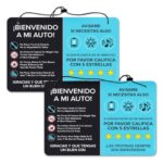 Rider Essentials Signs for Driver Ratings, Tips, and Appreciation Welcome to My Car Spanish Sign, 9×6 Inches, (2 Pack) 55 mil thick HDPS (polystyrene), Made in USA by My Sign Center