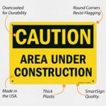 SmartSign – U9-1377-NP_10x14 “Caution – Area Under Construction” Sign | 10″ x 14″ Plastic Black on Yellow