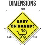 Baby On Board MAGNET for Car – Essential Magnetic Sticker Sign for Bumper – 2 Pack, 5.5” by 5.5” – Bright Yellow and Reflective – Cute Stroller Design Safety Signs, Accessories for Baby in Cars