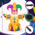 Soaoo 4 ft Mardi Gras Inflatable Car Roof Decoration with LED Light, Blow up Inflatable Jester with Carnival Mask Sign Outdoor Decor for Carnival Mardi Gras Car Roof Yard Garden Lawn Home Holiday