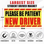 New Driver Magnet for Car Sign – Large 12”x6” Please Be Patient New Driver Magnet 2 Pack, Reflective New Driver Vehicle Bumper Magnetic Sticker, Novice Driver Safety Warning Sign