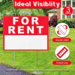 Ripeng 4 Pcs 17 x 13 Inch for Rent Sign with Stand Double Sided Corrugated Plastic Red White for Lease Sign with 8 Pcs Tall Iron Stands for Outdoor House Business Rental Car Apartment