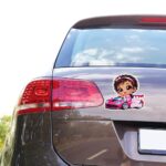 Premium Baby On Board Signs, Car Essentials – Baby On Board Sticker – 1 Pack, 7″ by 7″ – Cute – Cartoon Safety Signs – Non Magnet – Durable Strong Adhesive (Pink Sports Car)