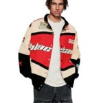 Vamtac Men’s Varsity Jacket Vintage Letter Racer Oversized Baseball Bomber Unisex Streetwear Coats Red M