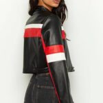 VOIKERDR Cropped Jacket Women Black Faux Leather Jacket Trendy Zip Up Motorcycle Jackets Outerwear Y2K Clothes