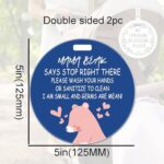 BEUNITONE 2pcs Do Not Touch Car Seat Sign Mama Bear Sanitize and No Touching Carseat Signs Don’t Touch or Kiss Safety Sign Blue Wash Your Hands Car Seat Tags for Carriage Stroller Backpacks